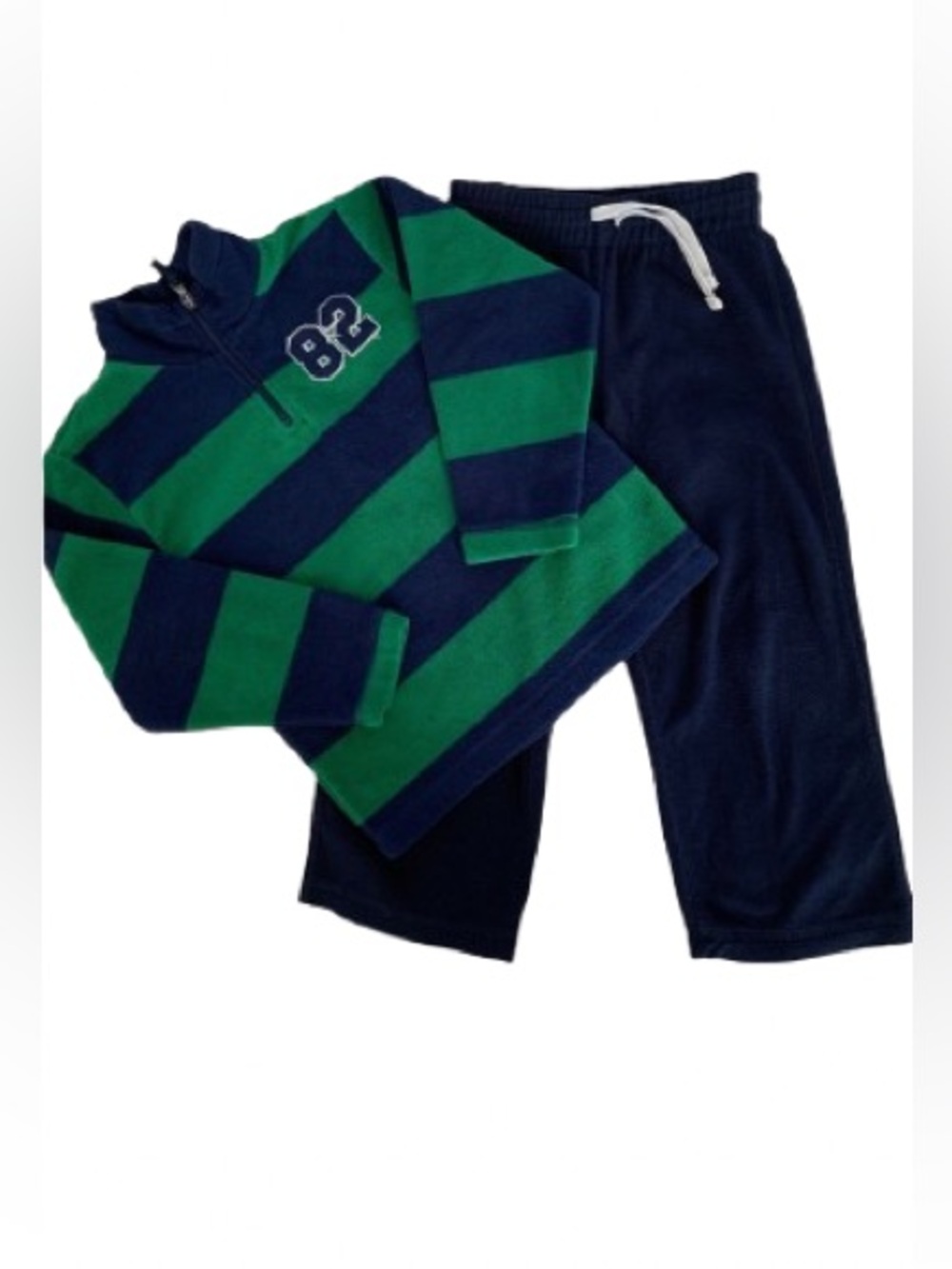 Children’s Place Set Boys S (5/6) Blue Green Stripes Fleece Top Pants - Picture 1 of 16